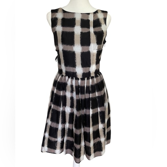 Marc By Marc Jacobs Silk Blend Mini Dress Check Plaid Fit Flare Gray - Size 0 - Picture 1 of 11